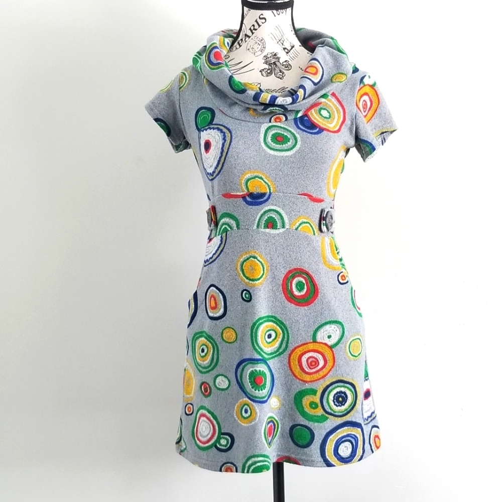 Koia Grey Multicolour Pop Art Spiral Print Mini Dress – Size Small